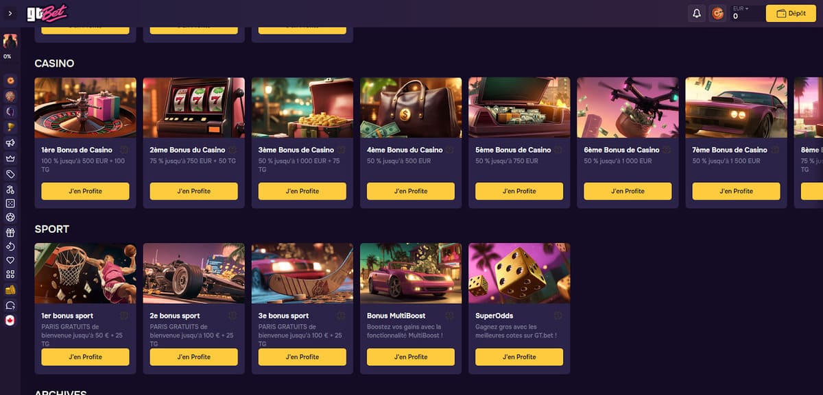 Banner del bono de bienvenida de GT Bet Casino