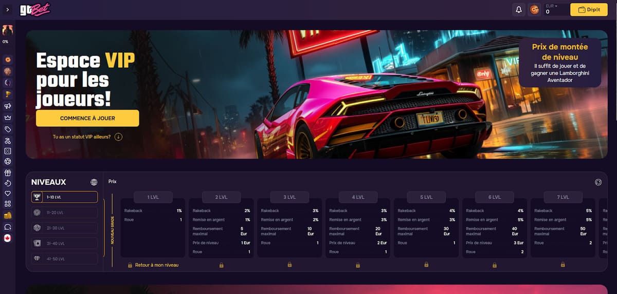 Espacio VIP de GT Bet Casino
