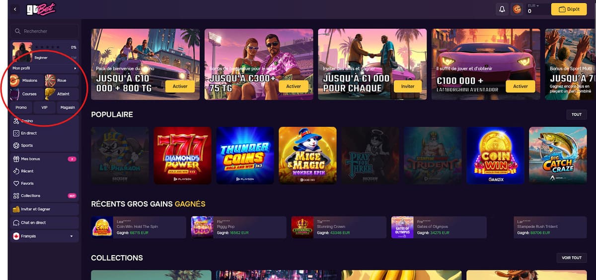 Promociones y misiones temporales en GT Bet